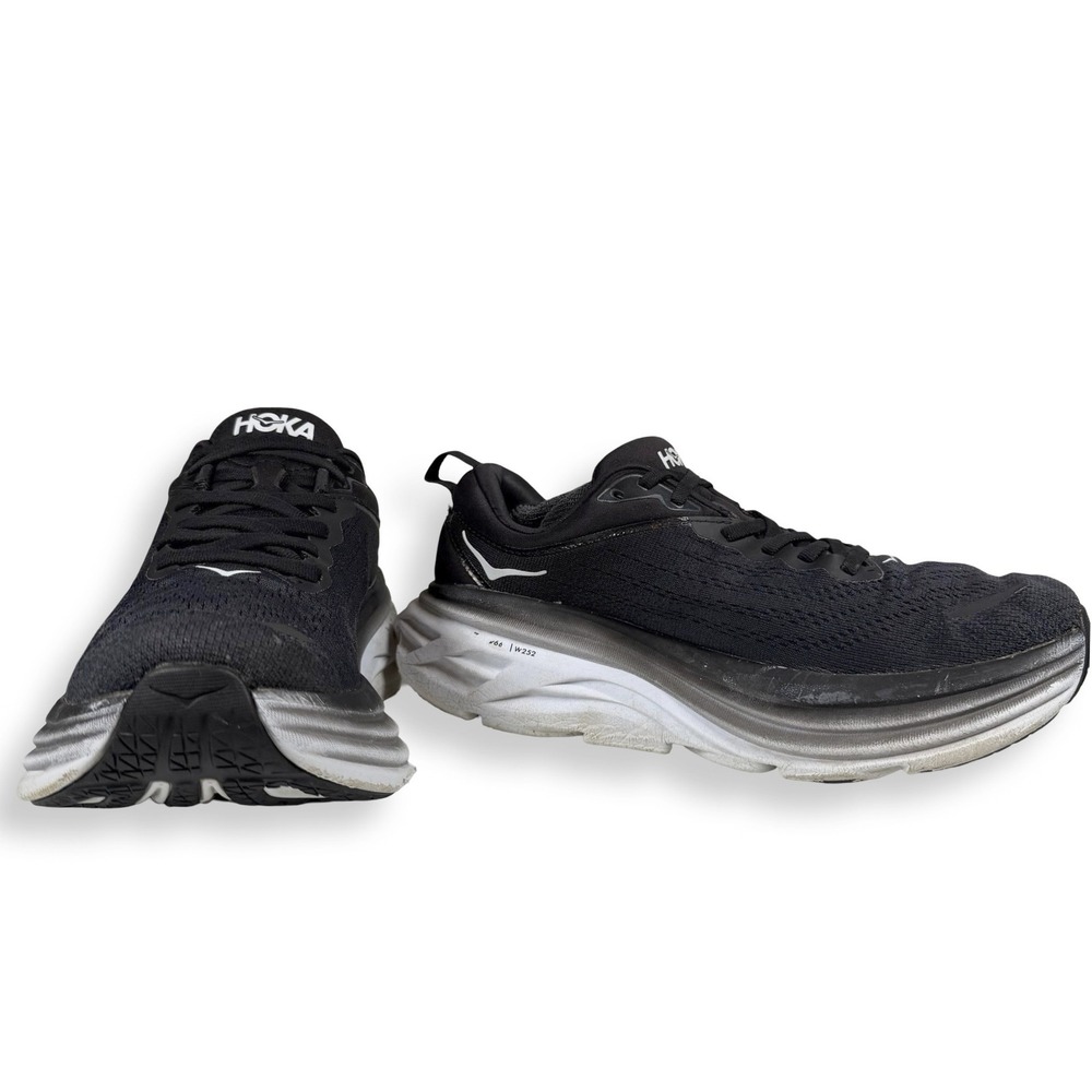 Hoka Bondi 8 Womens 8.5 B Black White Max Cushion Running Walking Sneakers